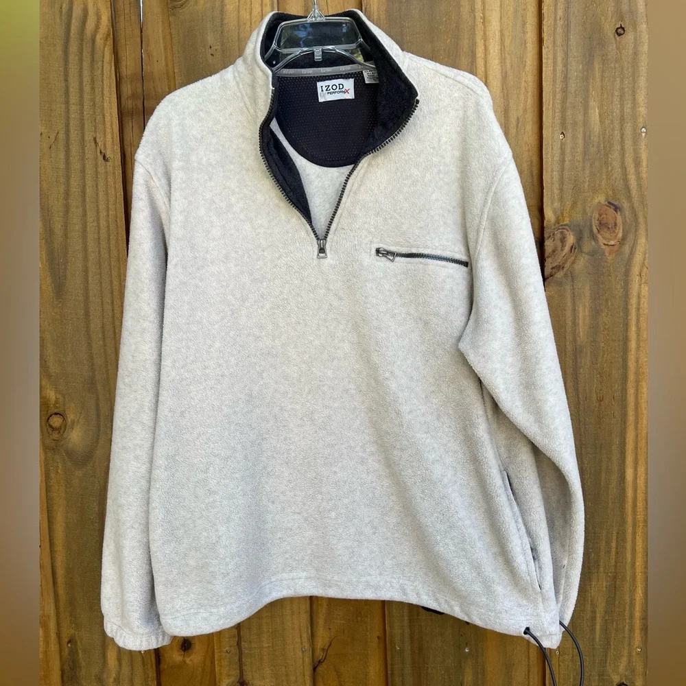 Izod Men's Performance X Light Gray Quarter Zip-Up/Drawcord Hem Sweater SZ M